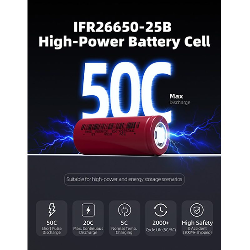50C discharging, 5C Charging High C-rate 2500mAh 26650 Battery Cell 2 50C discharging, 5C Charging High C-rate 2500mAh 26650 Battery Cell